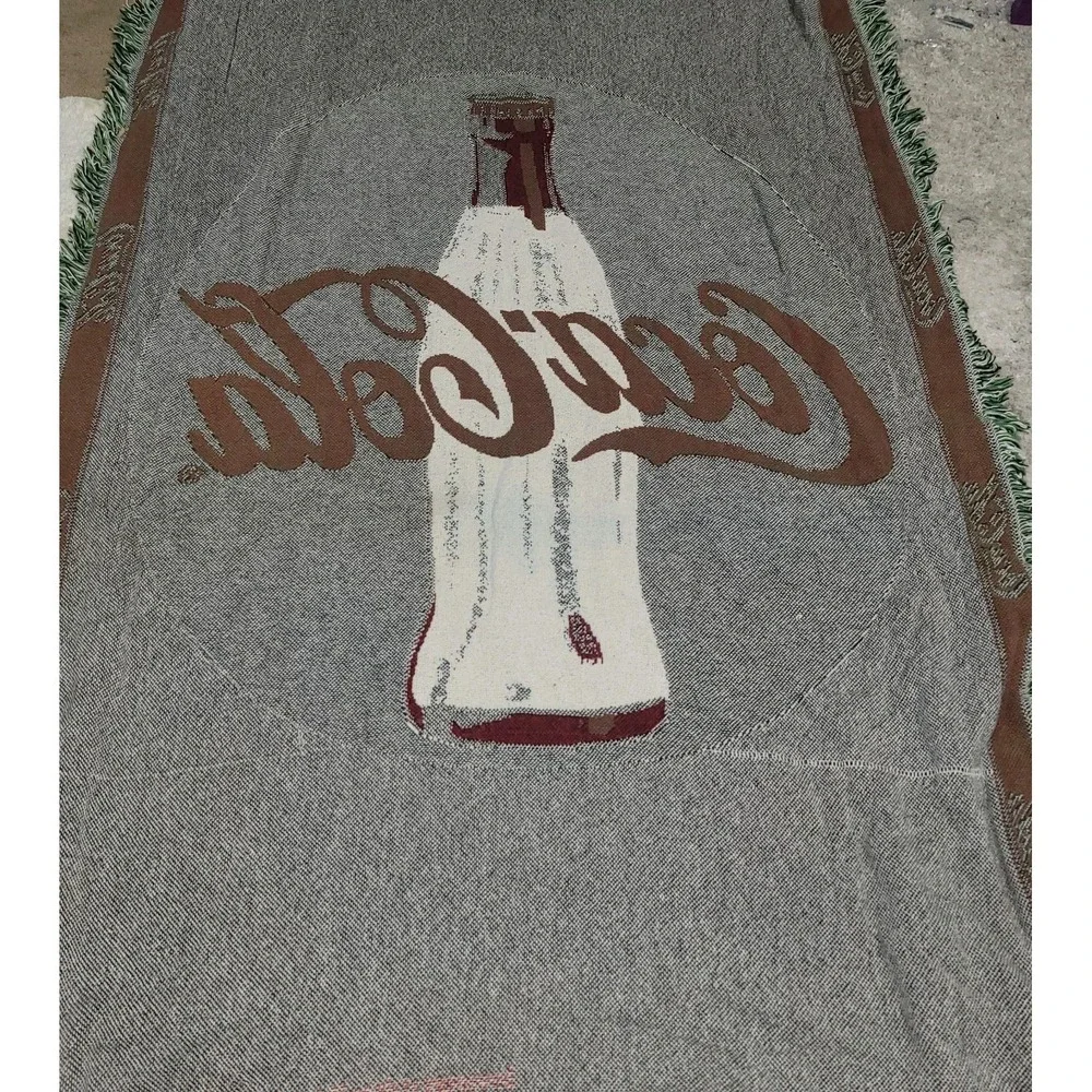 Vintage 1993 Coca-Cola Tapestry Red & Green Woven Throw Blanket 48